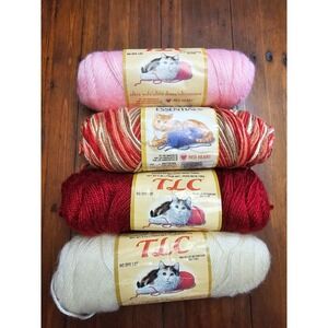 Red Heart TLC Essentials Yarn Bundle 4 Skeins Sedona Claret Natural Light Pink